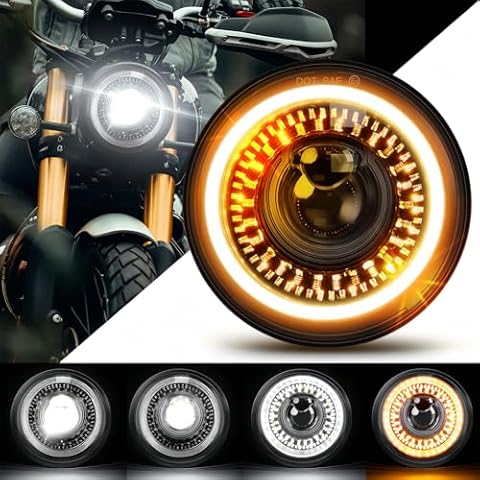 MGLLIGHT 5-3/4'' 5.75 inch LED Motorcycle Headlight Anti-glare 500% Brighter DOT Approved with Starry Sky Turn Signal Compatible with Sportster Iron 883/XL1200 Street Bob, Black Cover