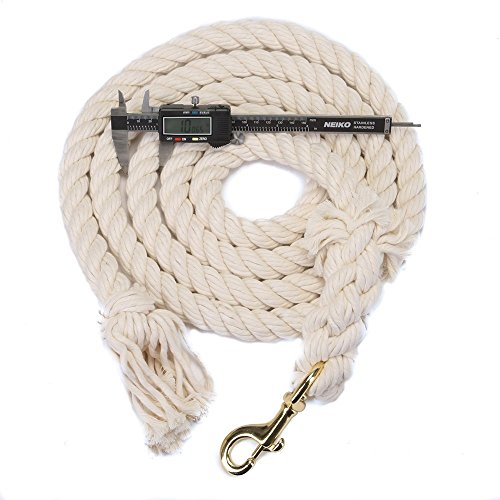 Fms Ravenox Cotton Rope Horse Lead | (1-In X 8-Ft) | Handmade With Twisted Cotton Rope In Natural White & Black | Equine Lead Rope With Heavy Duty Snap | Premium Horse Tack | Made In Usa #TOP3