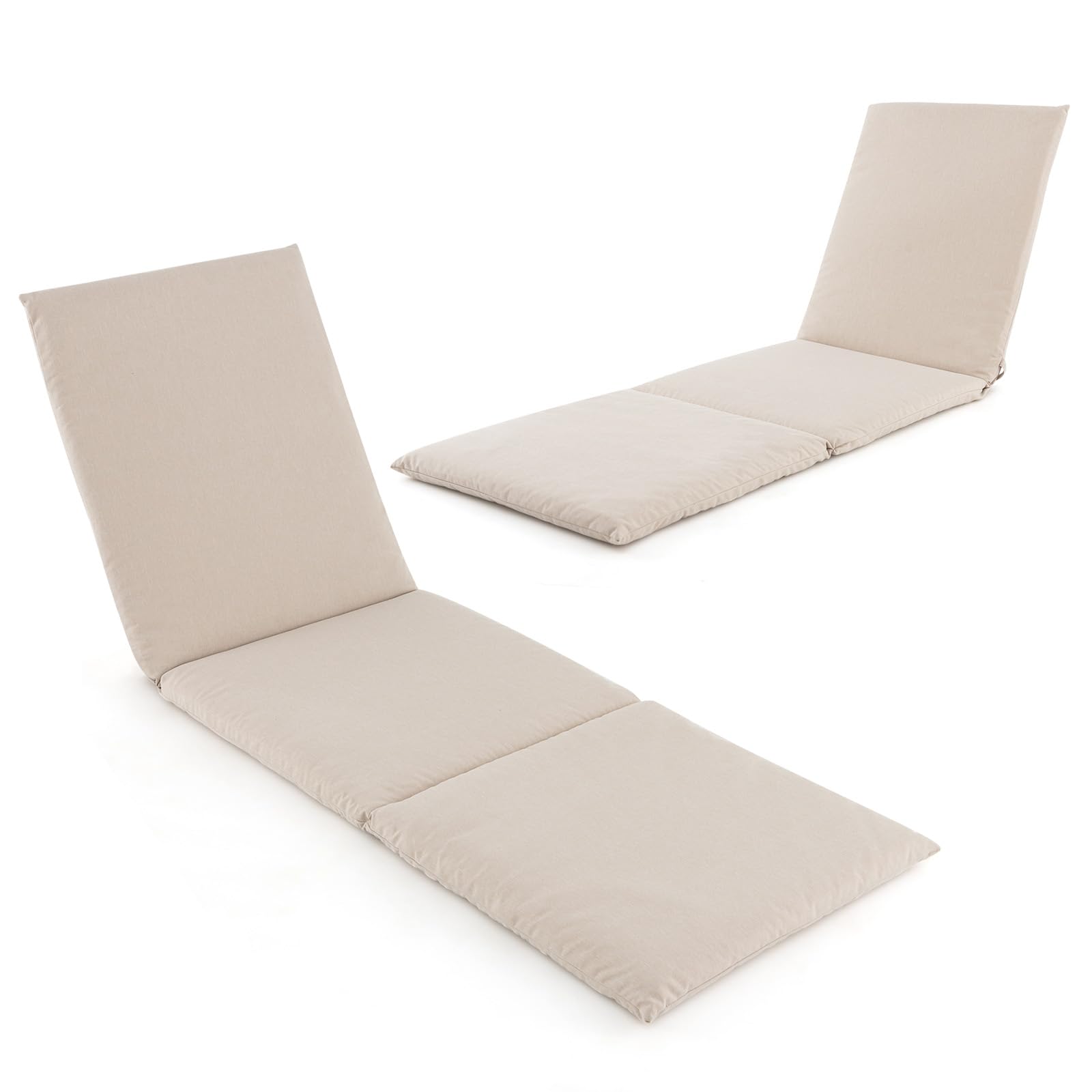 COSTWAY Coussin Bain de Soleil, Coussin Épais pour Chaise Longue d'Extérieur, Matelas Pliable pour Transat Extérieur, Sangles de Fixation à Crochets et Boucles, Beige, 182 x 59 x 4,5 cm (Beige)