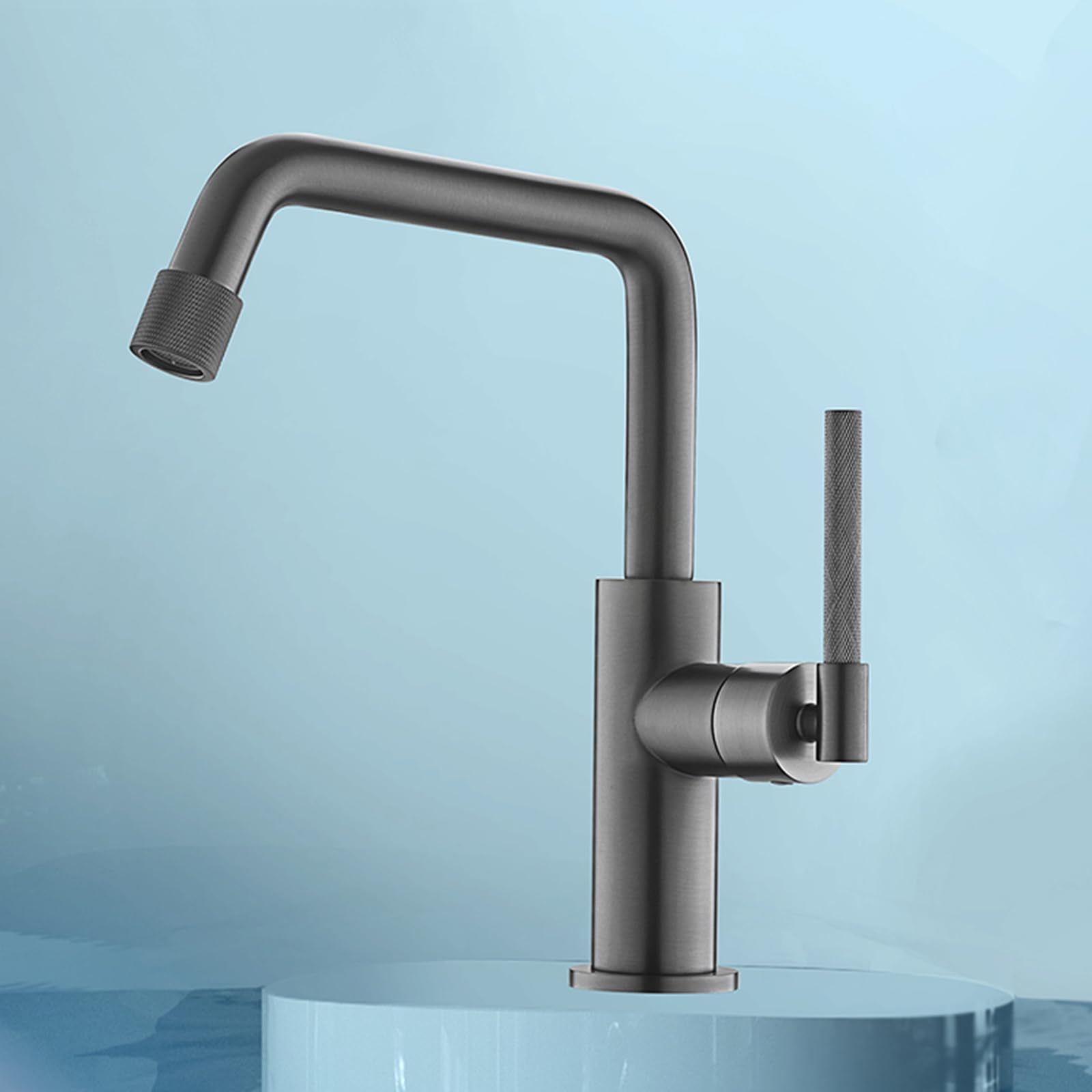 Mitigeur de lavabo pivotant à 360° en laiton gris pour eau chaude et froide