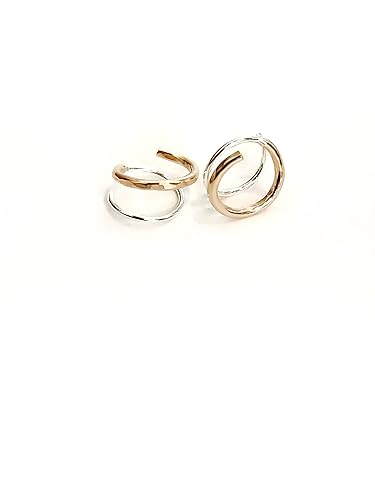 Handmade TINY Mixed Metal Twist Loop Earrings Double Hoop for Single Piercing Gold Sterling Silver Spiral Illusion