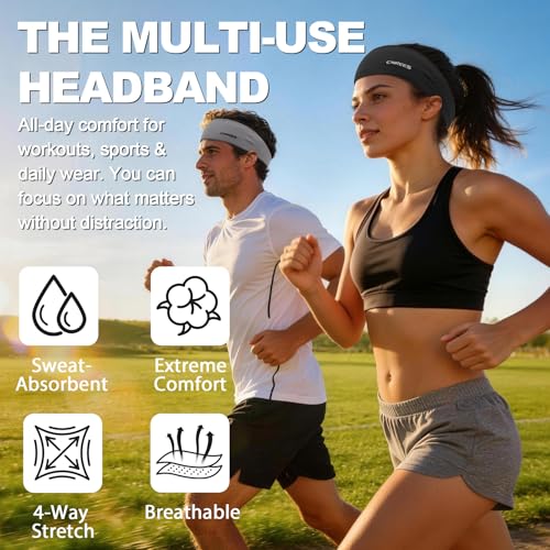 Image of Sports Headband for Men & Women - High Elastic Moisture Wicking Sweatband, Breathable Quick Dry Athletic Hairband for Running, Yoga, Gym, Workout