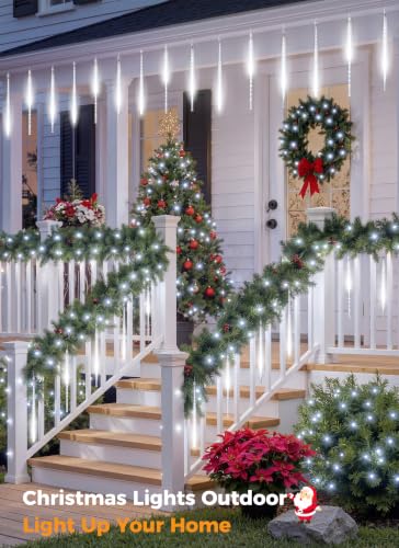 Brightown Christmas Lights Outdoor, 16 Inch 10 Tube 360 LED Icicle Lights | Connectable Meteor Shower Light Outdoor, Hanging Falling Rain Light for Tree Outside Holiday Xmas Decoration, White - image 2