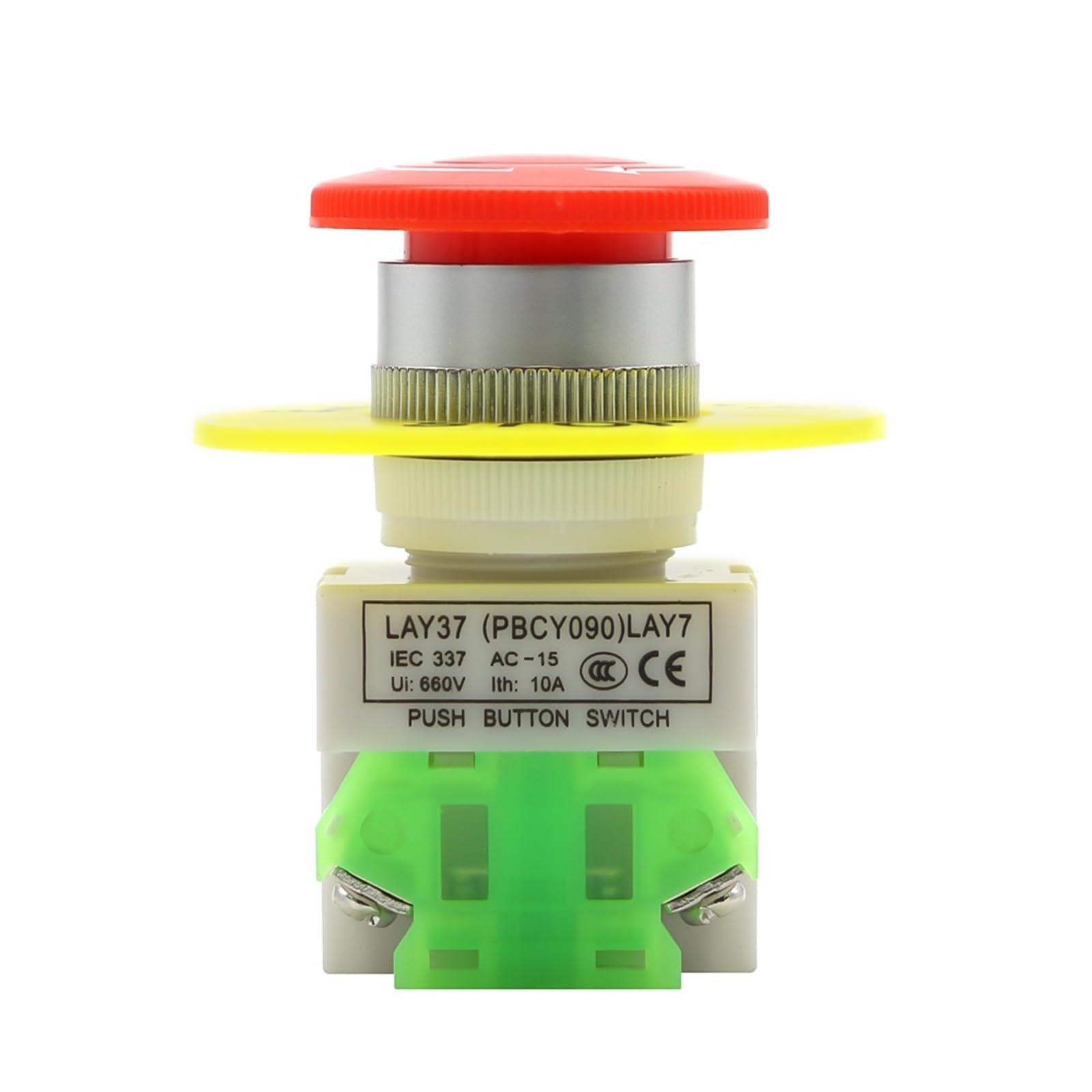 Interruptor de botón de parada de emergencia DPST, tapa de hongo roja, 1NO, 1NC, CA 660 V, 10 A, con enclavamiento y bloqueo automático, for ascensores, 2 unidades(30pcs)