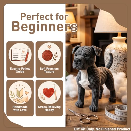DIY Crochet Pitbull Dog Kit for Beginners – Amigurumi Staffordshire Bull Terrier Stuffed Animal Knitting Kit with Yarn, Hook & Instructions – Easy Beginner Crochet Animal Craft for Adults & Dog Lovers by FACE N FACE - Used condition - Image 4