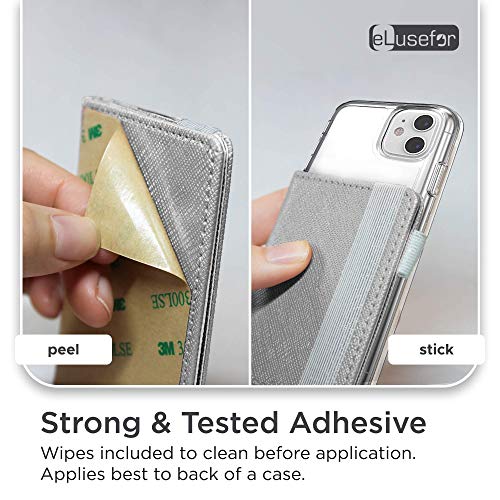 Image of Stick-On Phone Wallet for Back of iPhone or Android Case | 11 Sleeve Credit Card Holder - Pocket for Cards, Money & ID - Built-in Stand - Waterproof Material - Travel, Work & Life-Proof - Gray