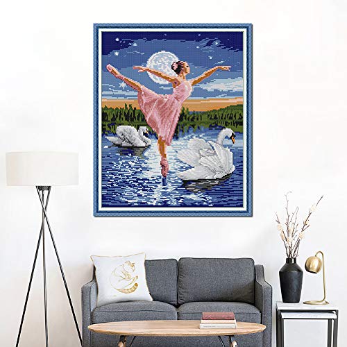 OWN4B Cross Stitch Kits Stamped, Swan Lake of Ballet Printed Pattern 11CT 16.5x19.7 inch DIY Embroidery Kit - Image 2