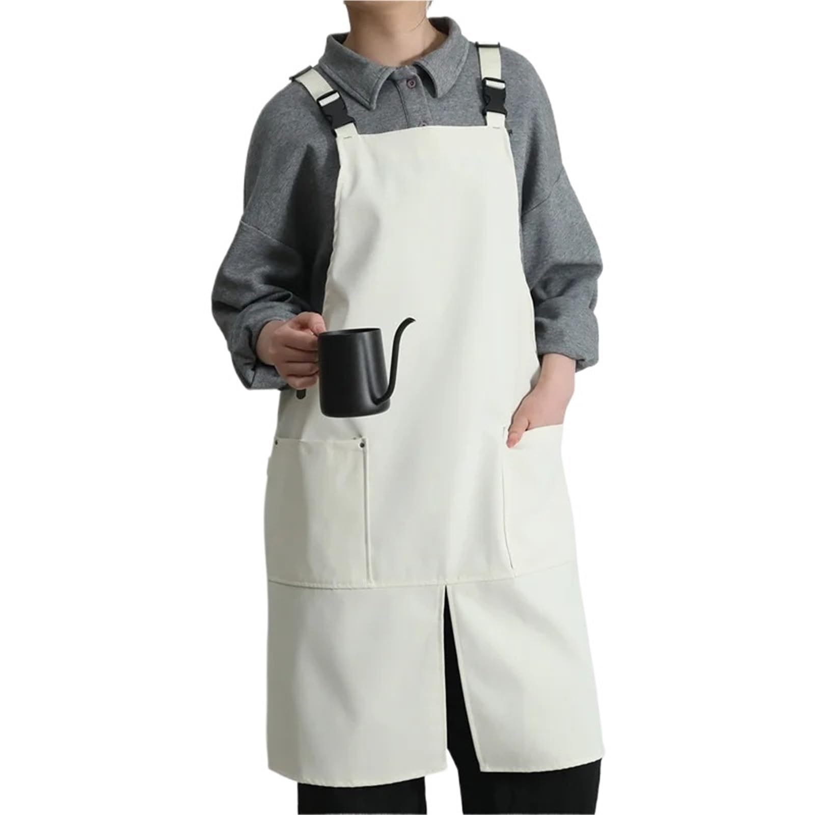 Vollschutz-Töpfer-Schürze Wasserdichte Küchen- und Café-Arbeitsschürze mit Taschen Frontschlitz for Damen Herren, ölbeständig, Barista-, Koch- Kellnerschürze