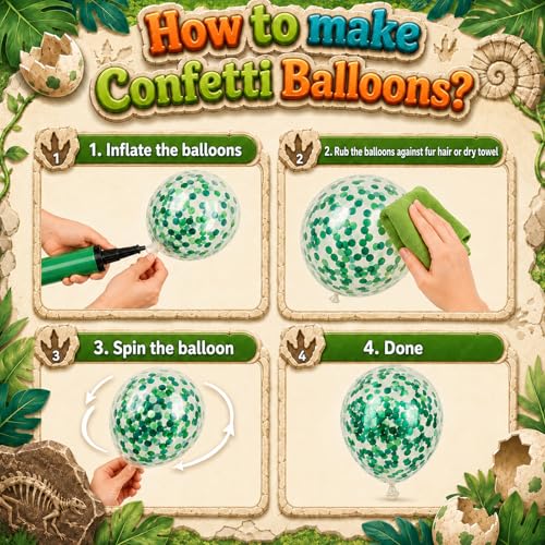 Image of Dinosaur Balloons, 50Pcs 12 Inch Green Orange Teal Confetti Latex | Green and Orange Jungle Dino Balloons for Kids Birthday Baby Shower Safari Wedding Boho Outdoor Fall Party Decor