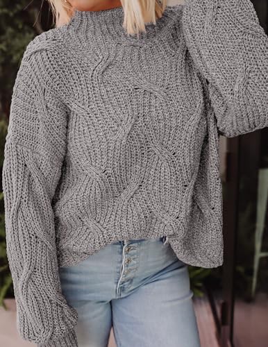 PRETTYGARDEN Women's Fall Oversized Pullover Sweaters Casual Crewneck Long Sleeve Chunky Cable Knit Tops Winter Clothing