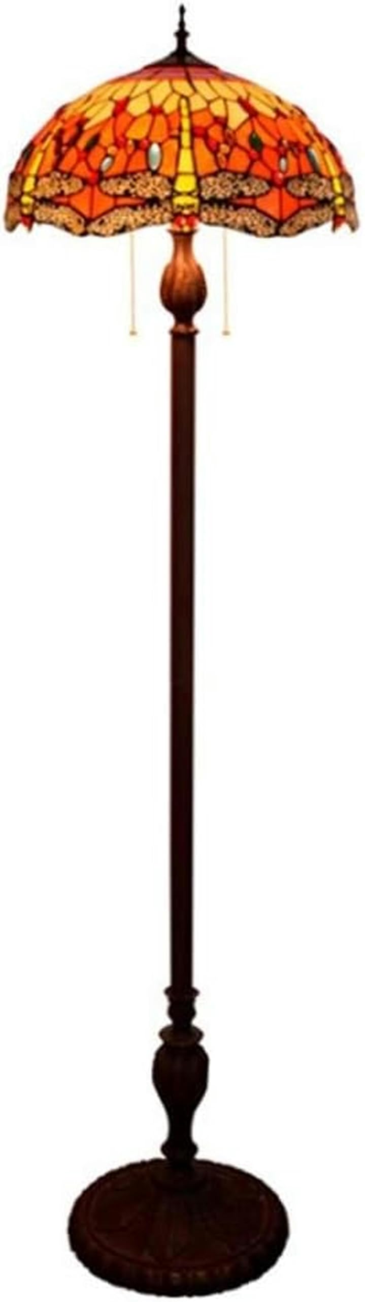 IUokLU Antique Tiffany Style Floor Lamp with Red Dragonfly Stained Glass Reading Standing Light for Bedroom Living Room Floor Uplighter Lighting,Foot Switch + Zipper Switch,E27,40W (16inch)
