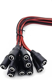 DC Power Pigtail Cable Set, 2.1mm x 5.5mm Connectors, 10 Female Pairs, Black and Red