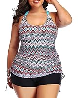 Yonique Women Plus Size Tankini Swimsuit Geometric Bathing Suit Top with Shorts Athletic 2 Piece Swimwear Pink 12plus