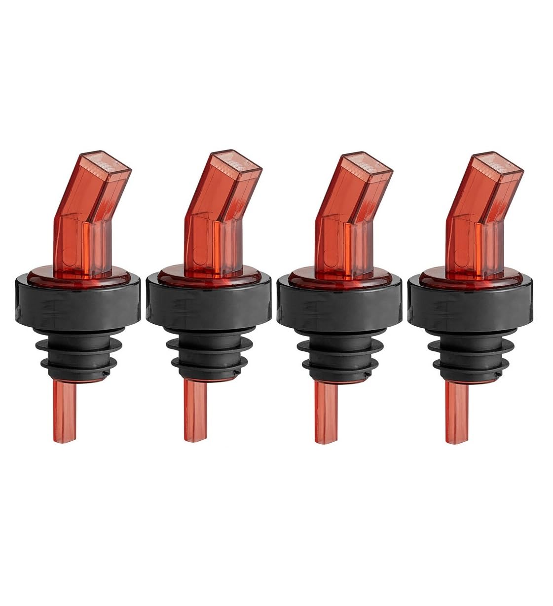 OCS Parts Liquor Pourers with Black Collar | 4-Pack | Red | Screened Bottle Pourers for Liquor Bottles, Syrups and Juices