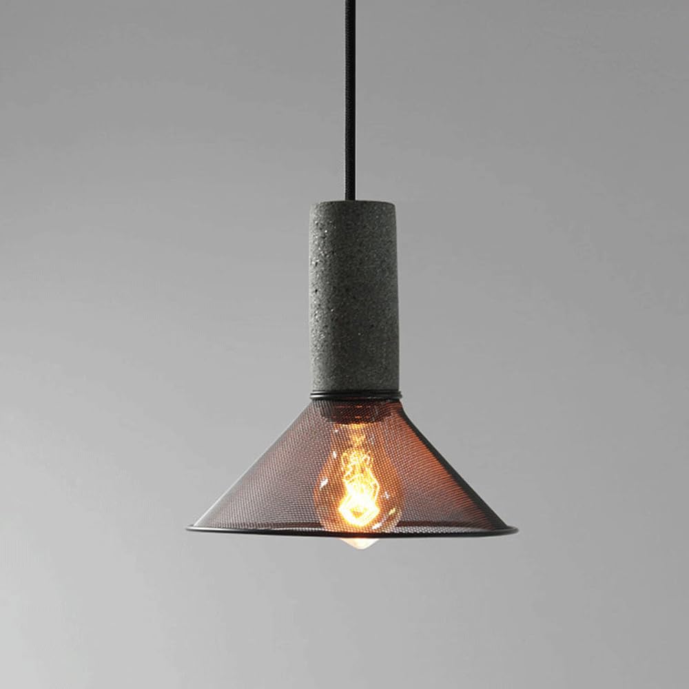 Elksdut Concrete Pendant Light With A Metal Mesh Shade, Modern Industrial Hanging Cement Pendant Lighting Fixture For Kitchen Island Dinning Room Bedroom Living Room Bar