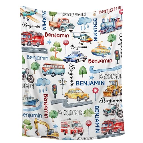 Personalized Transportation Vehicles Baby Blanket,Custom Truck Car Toddler Blanket for Boy Girl,Super Soft Truck Receiving Blanket,Customized Truck Gift for Newborn Baby Shower/Birthday 40