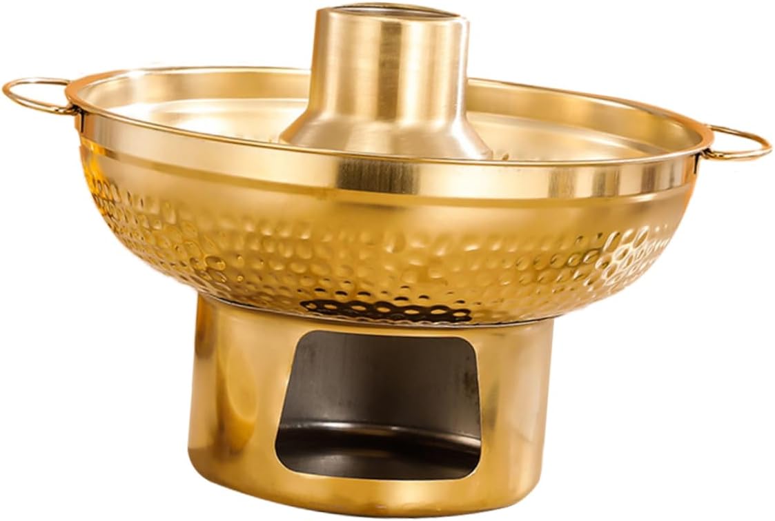 Stainless Steel Hot Pot Grill Cooker Dessert Serving Bowl Quick Heat Conduction Capacity for Family and Outdoor Gatherings Pattern Design