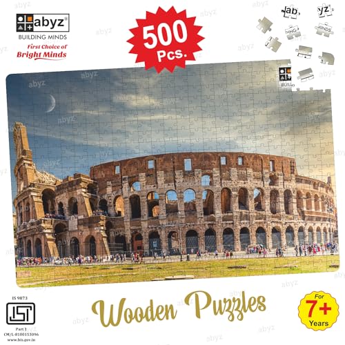 Image of ABYZ Wooden Jigsaw Puzzle - Colosseum, Rome, Italy Playset for Fun Educational & Little Explorers, 500-Pieces with Multicolor | Birthday Gift for (7 Plus Years) Age Kids.