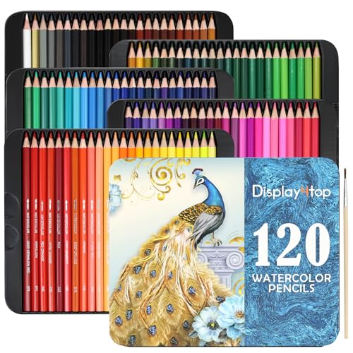 display4top 120 colors Professional Watercolour Pencils Vibrant Colors and Beautiful Blending Effects with Water Ideal for Drawing Sketching Shading & Coloring
