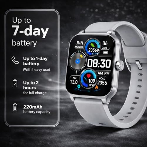 Image of Bouncefit H9 Smart Watch for Men, Women, Boys, Girls, Kids - 2.01 inch Full Touch Screen Display, Bluetooth Calling, Rotating Crown, Workout Modes, Wireless Charging Smart Watch - Grey AA