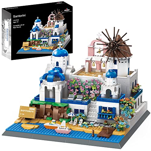 Apostrophe Games Santorini Building Bock Set - 1372 Pieces - Model Building Blocks For Adults And Kids - Greece's Island Architecture Kit Famous Landmark Series #TOP7