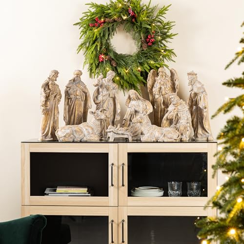 Image of Glitzhome Nativity Set for Christmas Indoor Decorations, 10-Piece Large Bronze Nativity Figurines Sets 18.5 inch x 50 inch, Resin Tabletop Scenes Figures Xmas Collectibles Figurine Statue Holiday Decor