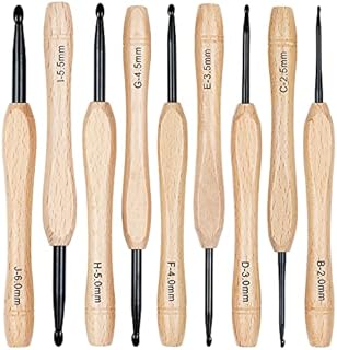 Aeelike Crochet Hooks Set Wooden Handle, Ergonomic Crochet Hooks for Arthritic Hands Full Set 2.0-6.0mm, 9Pcs Black Aluminium Wooden Crochet Needles Crochet Set for Beginners for Women
