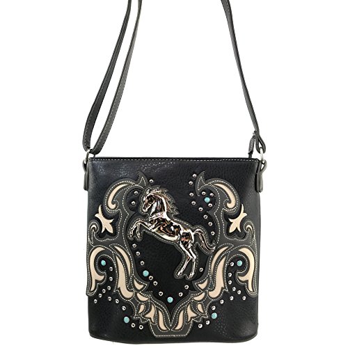 Justin West Horse Embroidery Studded Turquoise Stone Concealed Carry Handbag Purse Matching Wallet2