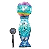 Glass Column Gazing Ball With Solar Light