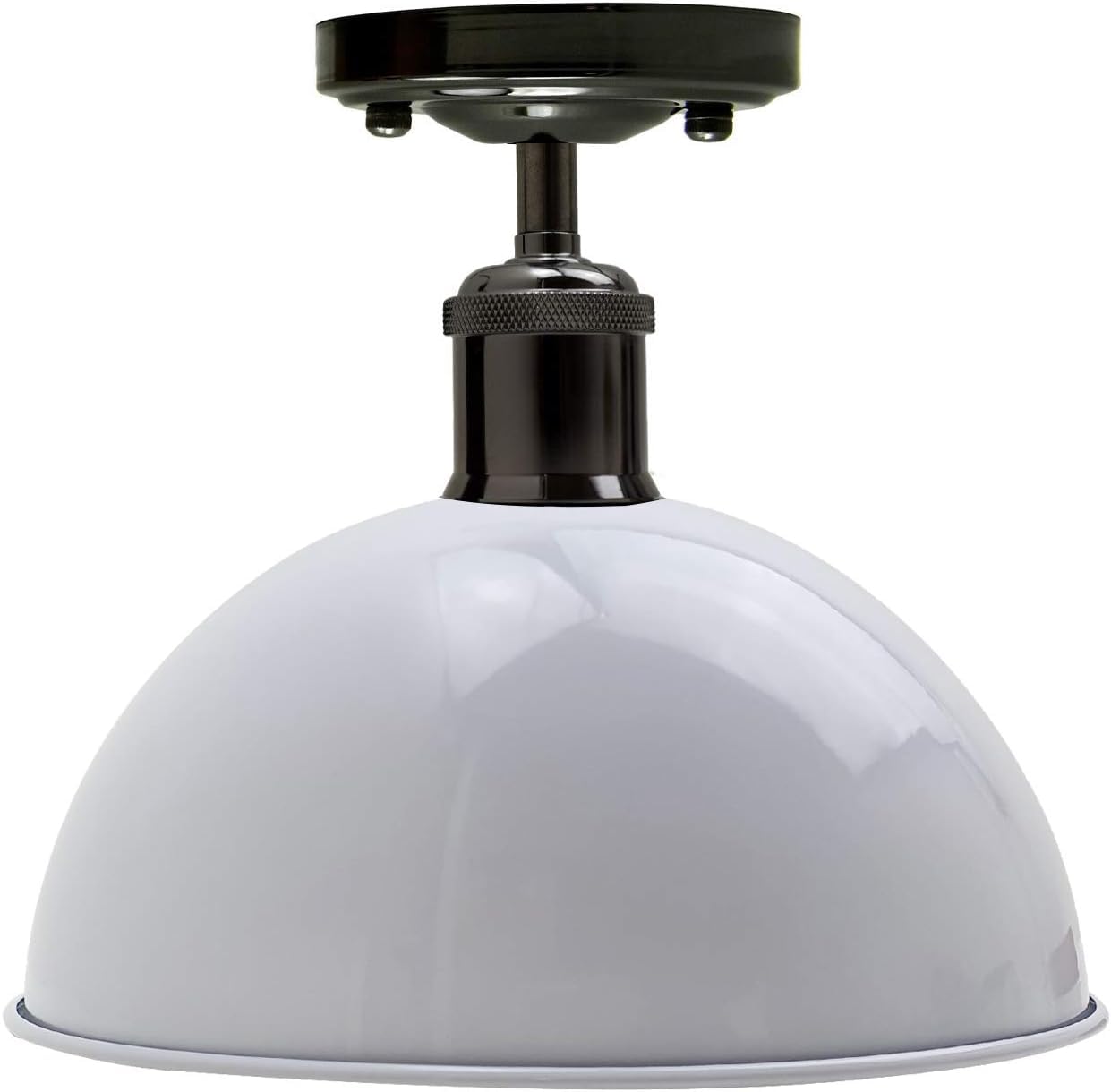 DC VOLTAGE Industrial E27 Semi Flush Ceiling Light White Dome 30cm Metal