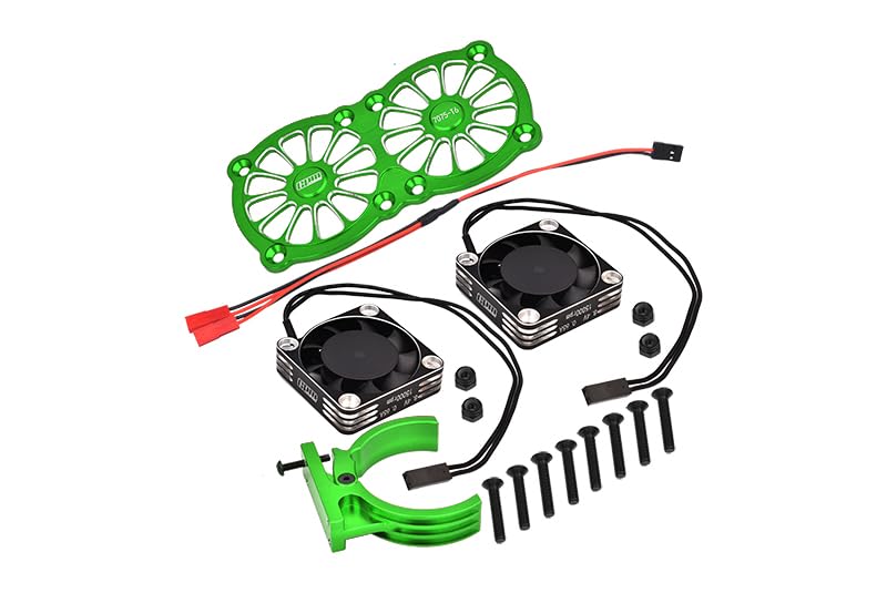 Aluminum 7075-T6 Motor Heatsink With Dual Metal Frame Waterproof Cooling Fan And Adjustable Mount For 1:5 Arrma KRATON 8S BLX/OUTCAST 8S BLX/Traxxas X MAXX 6S / X MAXX 8S / 1:7 XO-01 - Green