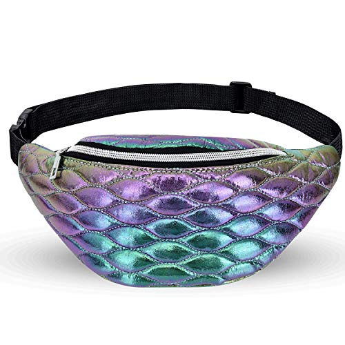 LIVACASA Riñoneras Mujeres Moda Brillante Riñoneras Deportivas de Marcha Running Bolsa de Cintura para Fiesta Cicismo Paseo Doble Colores Verde