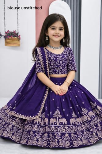 Image of Kids Lehenga Choli with Elephant Embroidery