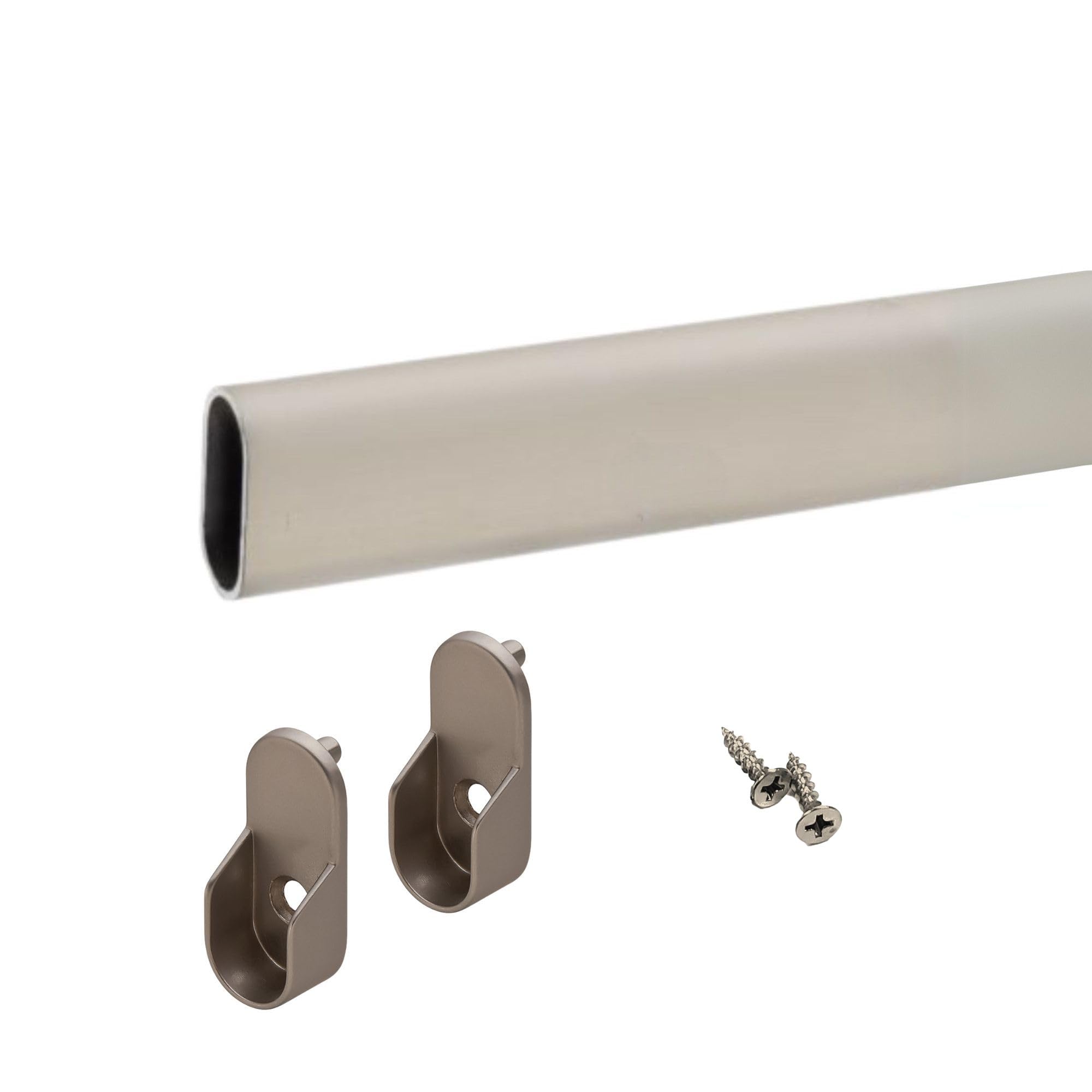 Custom size oval closet rod with choice of end support (Satin Nickel)