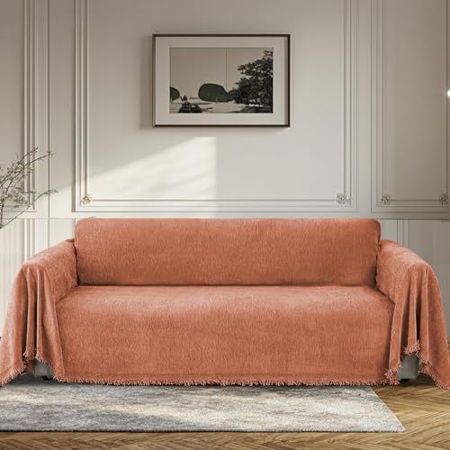 BellaHills Funda Sofa 3 Plazas,Cubre Sofas Grandes Naranja Intenso - Tela Chenilla Antimanchas, Lavable 60°C con,para Uso de Mascotas 1 Pieza,180x260cm