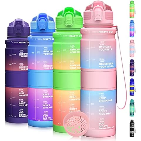 Coolfel 500ml/1l Trinkflasche, Motivierende Wasserflasche mit Zeitmarkierung, BPA-freie Auslaufsicher Sport Trinkflasche mit Filter Cover