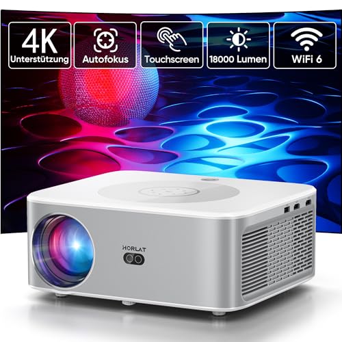 Projektor HORLAT 28000 Lumen Beamer 4K Heimkino, WiFi 6 Bluetooth Projector, Auto/4P Trapezkorrektur, 50% Zoom Projektor,Beamer Android mit YouTube/Prime Video (grau1 aschfarben)