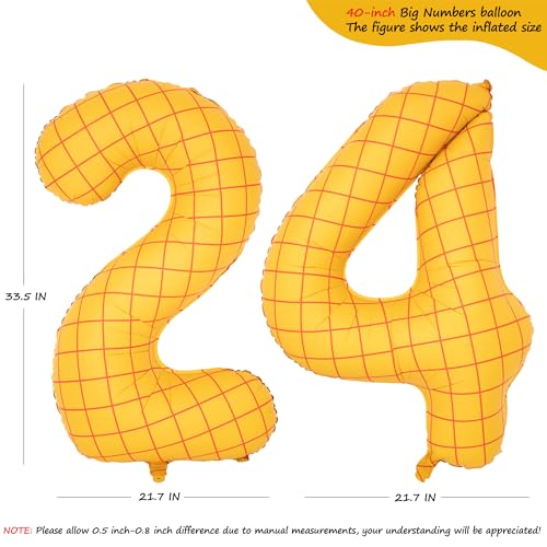 Image of 40 inch Large Number Balloon 24 Toy Inspired Story Yellow Birthday Balloon | Western Rodeo Party Supplies Boy Girl Story Anniversary Kids Birthday Party Cowboy Farm Themed Baby Welcome Decorations