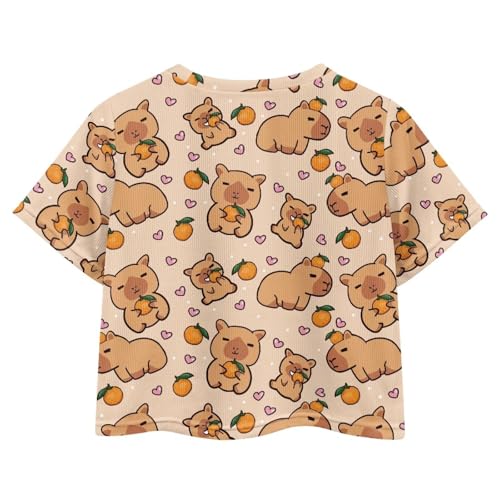 Image of Girls Crop Tees Crew Neck Casual Short Sleeve T Shirts Kids Loose Soft Comfortable Tees Blouses Shirt for Little Girl