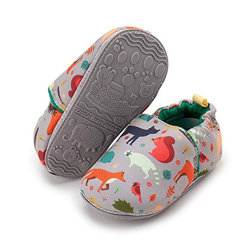 HsdsBebe Toddler Baby Boys Girls Cartoon Cotton Slippers Anti Slip Rubber Soft Sole Sneakers Infant Moccasins First Walker House Crib Shoes(12-24 Months)(QC-119W Fox,4)