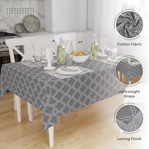 Image of Encasa Homes Cotton Printed Tablecloth of Length 56 inchx72 inch for 4 to 6 Seater Rectangular Dining Table. Machine Washable, Durable - Grey Tiles
