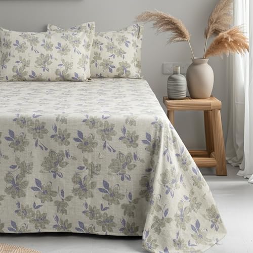 Image of Cortina Cloud Cotton King Size Bedsheet with 2 Pillow Covers | Super Soft, Breathable & Skin-Friendly Bedsheet for Double Bed King Size with Boho Design | 270x250 cm (White & Grey, King)
