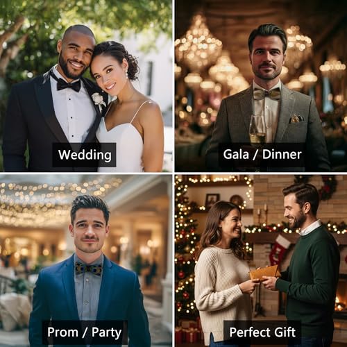 Image of Feather Bow Ties for Men Original Luxury Elegant Wedding Bow Tie Pre-Tied Handmade Mens Bowties for Tuxedo