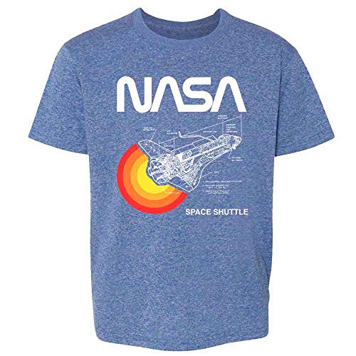 Pop Threads Space Shuttle Diagram Youth T-Shirt for Aspiring Astronauts Heather Royal Blue M