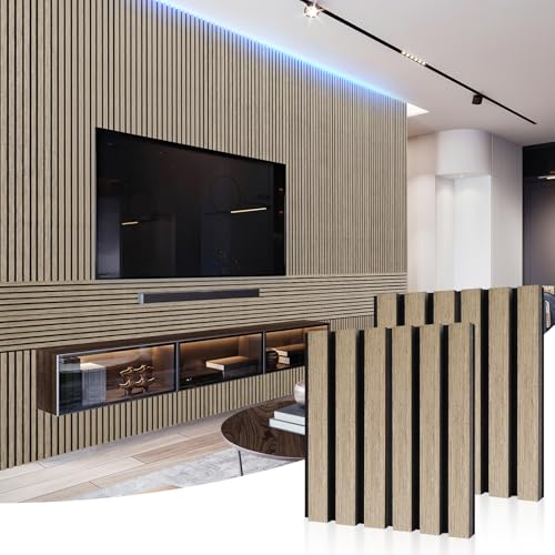 Acoustic Wood Wall Panels and Wooden Panels Wall Decor,2 Pack 23.62″ X 23.62″ Recording Studio Acoustical Treatments and Sound Absorbing for Living Room or Office,Light Walnut