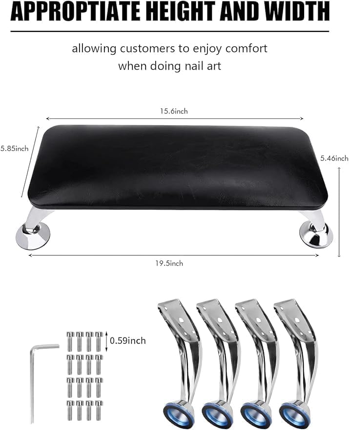 DMDENT Nail Arm Rest for Acrylic Nails, Microfiber Leather Nail Hand Rest Cushion for Nails, Soft Hand Pillow Footstool with 4 Stainless Steel Stand Thick Sponge Nail Arm Rest Pillow for Nail Tech Use(black) 4