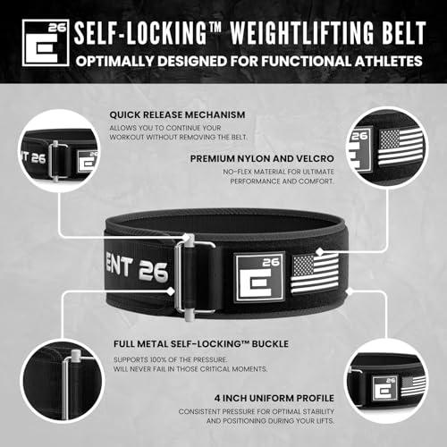 Image of Element 26 Self-Locking Weight Lifting Belt, Premium Weightlifting Belt for Serious Functional Fitness, Power Lifting, Training Belts Men and Women (Extra Large, Black Custom Patch) (BLT-BLK-CP-US)