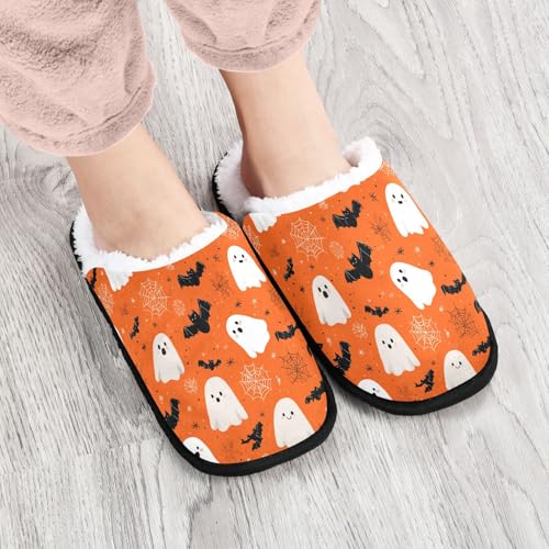 Ghosts Halloween Orange Pumpkin Slippers For Women Men Soft Memory Foam Non-Slip Halloween Winter Indoor House Shoes Travel Slipper4