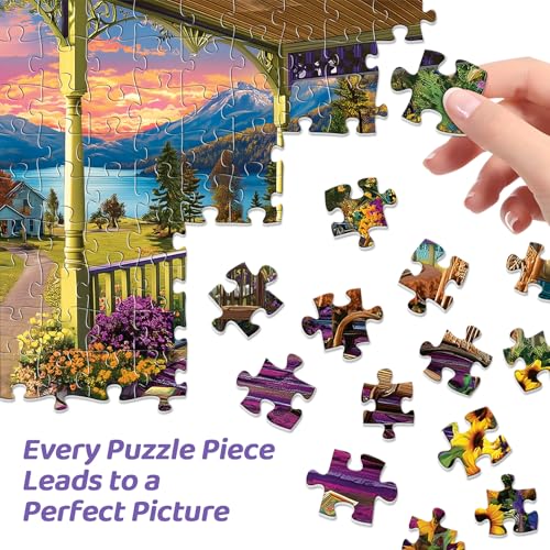 Image of 500 Piece Puzzle for Adults, Dreamy Garden and Puppy Jigsaw Puzzles 500 Pieces, Lake Mountains Cabin Puzzle 500 Pieces for Adults Seniors, Funny Courtyard Jigsaw Puzzle,Toy Game Gift for Men Women