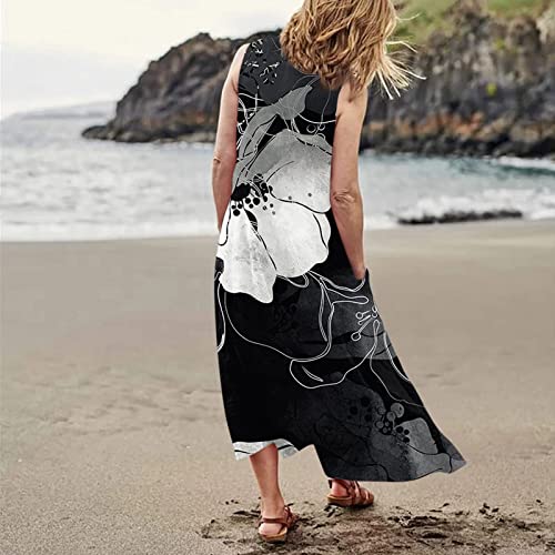 Plus Size Cotton Linen Summer Dresses for Curvy Women 2025 Sleeveless Maxi Vacation Beach Sundresses with Pockets